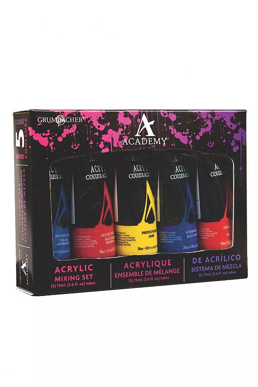 Grumbacher Academy Acrylic 5 Color Mixing Set, 75ml.