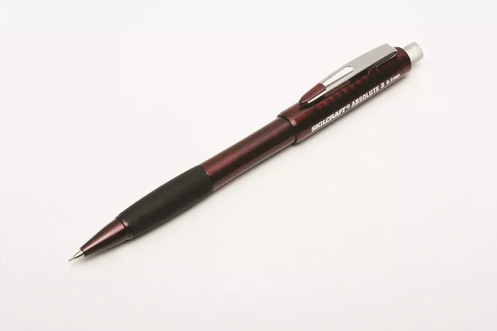 SKILCRAFT Dual-Action Cushion Grip Mechanical Pencil, Fine Point, Pearl/Burgundy Barrel, 6/Box, 1 Box