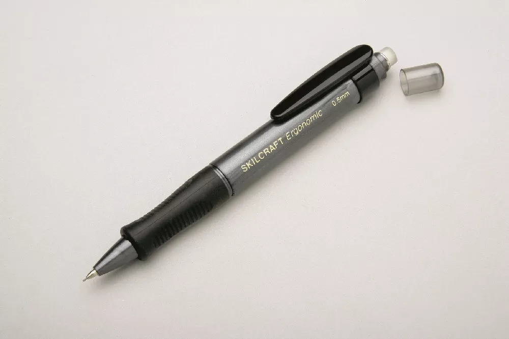 SKILCRAFT Ergonomic Mechanical Pencil, Fine Point, Gray Barrel, 6/Box, 1 Box