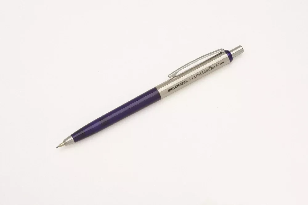 SKILCRAFT Stainless Elite Mechanical Pencil , Medium Point, Blue and Stainless Steel Barrel, 3/Package, 1 Package